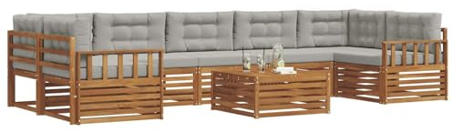 vidaXL Outdoor-Sofagarnitur mit Kissen 8 pcs Natürlich und Hellgrau, Garten-Sofa, modulares Möbel, robuste Sitzgelegenheiten, Moderne Lounge für Terrassen, bequemes Set