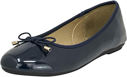 Fitters Footwear That Fits Damen Ballerina Fiona Synthetik Lack Ballerina klassisch mit Schleife Übergröße (42 EU, dunkelblau)