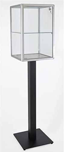 MHN Schmuckvitrine 41,5x41,5x171,5 cm – Unbeleuchtete Juwelier-Vitrine, abschließbar, mit Schloss – Sicherheitsglas, Alurahmen – Ideal für Uhren, Schmuck, Ausstellungen