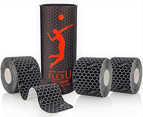 FLEXU Supreme, Kinesiologietape, wasserfestes Sporttape 3 Rollen á 60 Zuschnitte 5 x 25 cm, bietet Unterstützung & Stabilität für Muskeln und Gelenke, während & nach dem Training