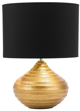 Beliani Tischlampe im Glamour Stil Keramik/Poly-Baumwolle gold/schwarz Kuban