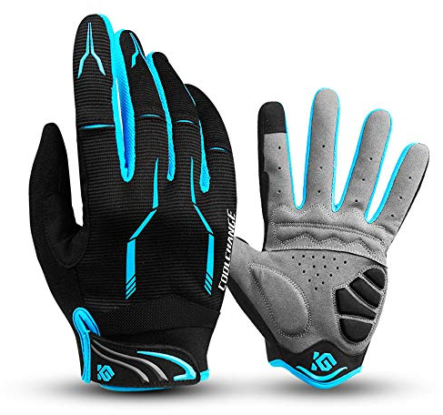 I Kua Fly Vollfinger Fahrradhandschuhe Männer Touchscreen Kompatibel MTB Handschuhe mit Gel für Herren Damen (Blau, M)