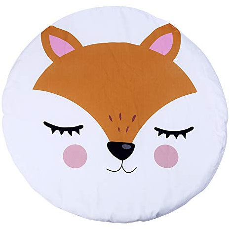 Krabbeldecke für Baby, DOTBUY Kinder Kuschelige Cartoon Spielmatte Runde Teppich Baumwolle Crawl für Gym Kinderzimmer Aktivität Dekoration (90x90cm,Fuchs)
