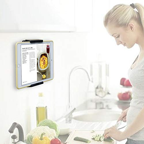 TFY Tablet-Wandhalterung, Küchenwandhalterung für Tablets und Smartphones, passend für Küche, Bad, Schlafzimmer, Lesezimmer und mehr (Schwarz)