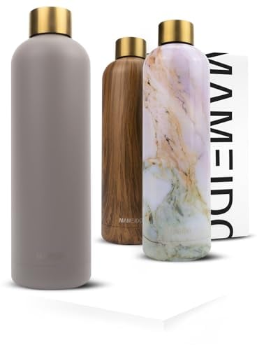 MAMEIDO Insulated Water Bottle 750ml - Leak-Proof 18/8 Stainless Steel Thermo Flask (Taupe Grey Gold, 0,75l)