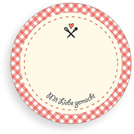 TYPOGRAPHUS 150 selbstklebende Etiketten zum Beschriften | Mit Liebe gemacht | karo rot - rund 50 mm - Ablösbare Papieraufkleber für Gläser, Marmelade, Einmachgläser (karo rot)