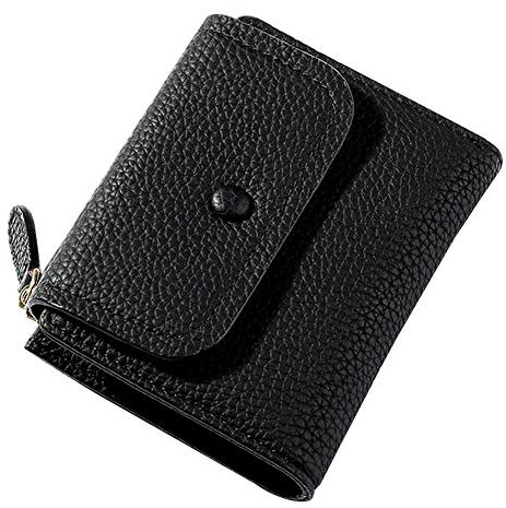 Aeeque Geldbeutel Damen Klein, Kleine Portemonnaie PU Lede,Brieftasche Schlanke Mini Geldbörse mit Reißverschluss und Druckknopf und vielen Fächern für Tochter/Mama/Freund - Schwarz