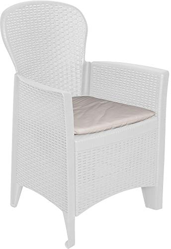 Dmora - Outdoor-Stuhl Como, Gartensitz, Outdoor-Sessel mit Rattan-Effekt, 100 % Made in Italy, 59x57h85 cm, Weiß