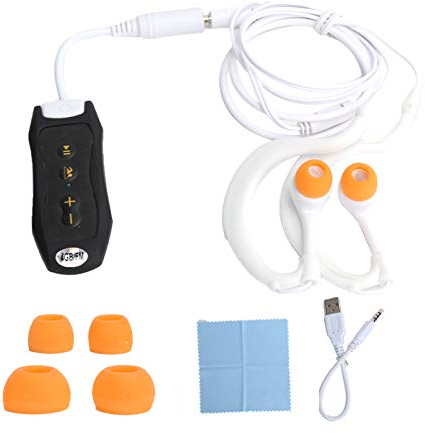 4GB IPX8 Wasserdichter MP3 Player zum Schwimmen und Laufen mit Klipp, MP3 Player Wasserdicht mit Unterwasser Kopfhörer, unterstützt FM Funktion