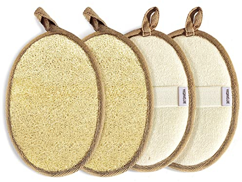scrubber per il corpo esfoliante in luffa naturale (4 pezzi), realizzato in spugna di luffa per doccia ecologica e biodegradabile, luffa per donne e uomini