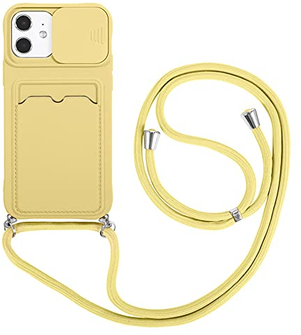Handykette Silikon Handyhülle kompatibel mit Apple iPhone 7/8/SE 2020 Hülle Slide Kamera Schutz mit Nylon Kordel Kette und Kartenfach Schutzhülle TPU Bumper Stoßfest Cover Case(Gelb)