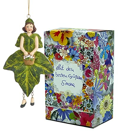 Blumen-Mädchen Efeu zum Hängen Elfen-Dekofigur Flower Fairy Figur Blumenfigur Skulptur Blumenkinder in Geschenk-Box