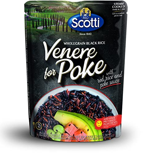 Riso Scotti, Rapid Pokè Venere, Riso Venere per Pokè con Riso Rosso e Salsa Pokè, Ideale per Preparare Pokè a Casa, Cotto al Vapore, Pronto in 2' in Microonde, Facile da Cucinare, Formato 230 g