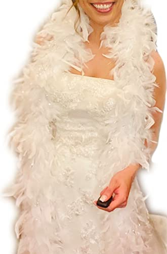 WINOK Federboa Weiß 100 Gram 200 cm, Boa Weiß Federn Feder-Schal Verkleidung einfarbig Federdichten Flauschige Girlande für Damen Kinder Karneval Fasching Stola Kostüm Mottoparty