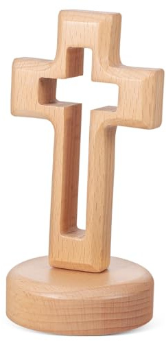Veemoon Holzkreuz stehendes Kreuz Holz religiöse Tischalter Stehtisch Altar mit Ständer Holztisch christliches Geschenk Heimdekoration