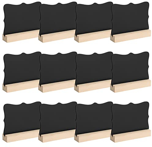 Anruyi 12 Stück Mini Kreidetafeln Schilder, Holz Tafeln zum Beschriften Mini Tafel mit Ständer Kleine Tafel Set als Tischkarte Memotafel Namen Preisschilder für Essen Hochzeit Party Deko(doppelseitig)