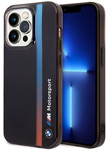 CG Mobile BMW-Handyhülle für iPhone 14 Pro Max in Schwarz IML-Streifen Fading Tricolor, kratzfestes PC/TPU, Bequeme und langlebige Hartschale mit zugänglichen Anschlüssen, Stoßdämpfung und