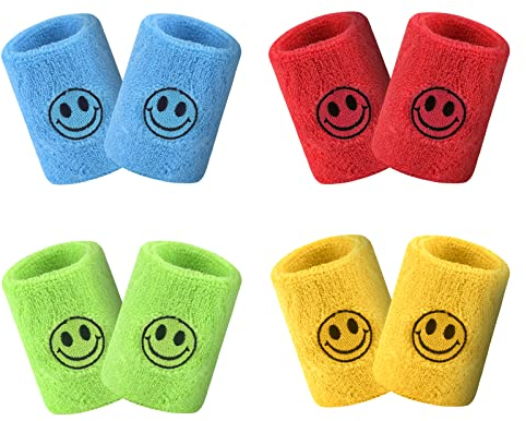 8 x Kinder Sport Armbänder Schweißband mit Smiley Gesicht Sport Armbänder Bunte für Sport Geburtstagsfeier Gefälligkeiten