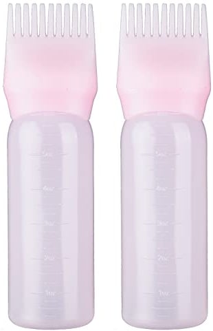 UNVOJL 2 Pieces Pink Dye Brush Bottle for Hair Dyeing Shampoo Oil Comb Hair Tools Applicator (Pink)