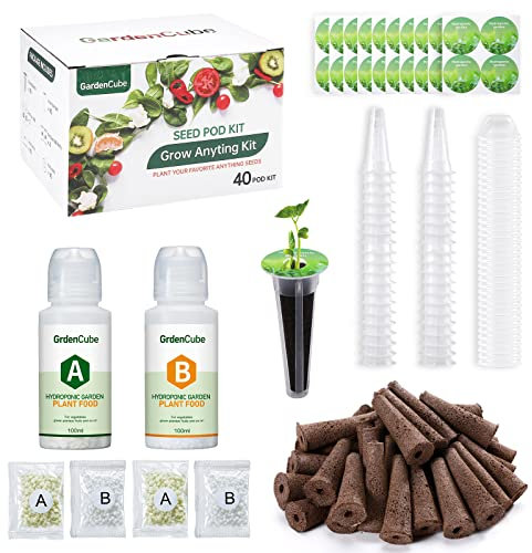 GARDENCUBE 166pcs Hydroponic Pods Kit: Grow Anything Herb Kits - Includes Grow Sponges Grow Baskets Grow Domes Labels A&B Plant Food - Hydroponics Supplies for Most Brand