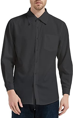 Zahala Battery Men's Dress Shirt Long Sleeve Slim Fit Casual Business Formal Button Down Shirts with Pocket(Black,XL)