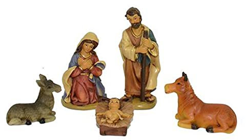 TIENDA EURASIA - Pack para Portal de Belen con 5 Piezas, Que Incluye Las Figuritas de Jesús, María, José, la Mula y el Buey, Tamaño aproximado 9 cm, Decorativo de Navidad