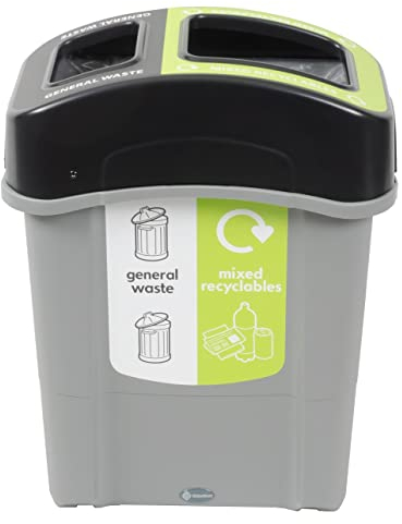 Glasdon Eco Nexus Duo 60 General Waste Mixed Recycling Bins 60L Indoor Recycling Container with 70/30 or 50/50 Split Lid Slim Office Recycling Bin (70/30 - General Waste/Mixed Recycling)