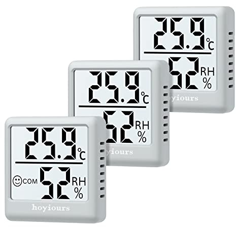 3-Pack Hygrometer Thermometer, hoyiours Digital LCD Monitor Humidity Meter Gauge for Humidifiers Dehumidifiers, Indoor Thermometer for Greenhouse, Basement, and Babyroom