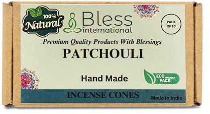Bless International Patchouli Incense-Cones Handmade-Hand-Dipped Organic-Chemicals-Free for-Purification-Relaxation-Positivity-Yoga-Meditation The-Best-scents (10 Count)