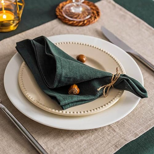 12er Stoffservietten, Servietten Stoff Grün 40 x 40 Leinen Servietten Wiederverwendbar Servietten Hochwertiger Leinenservietten für Hochzeit Geburtstag Feiern Abendessen Weihnachten