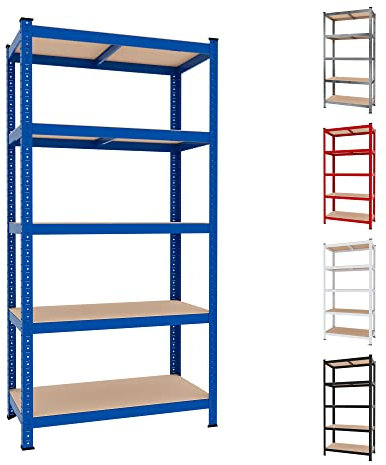 Scaffale In MDF E Metallo Mensole Alta Portata 200 x 100 x 50 cm Fino a 875 kg Con 5 Ripiani Regolabili In Altezza Garage Officina Cantina Capannone Magazzino Design Modulare Flores (Blue)