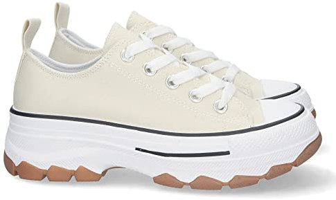 shoes&blues.es 72905-Zapatilla de Plataforma para Mujer, Comoda, Estilo Bamba, Material de Lona, y Cierre de Cordones. Talla 39 Beige