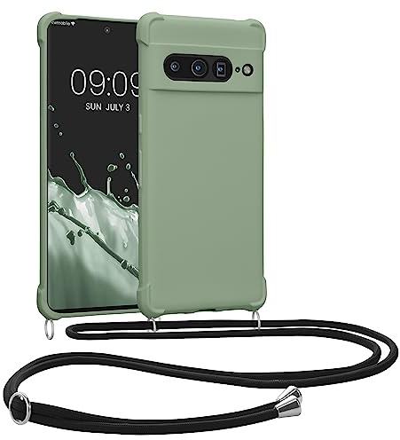 kwmobile Necklace Case kompatibel mit Google Pixel 7 Pro Hülle - Cover mit Kordel zum Umhängen - Silikon Schutzhülle Graugrün