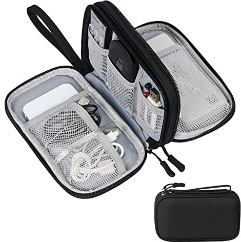 Skycase Travel Cable Organiser Bag,Double-Layer Storage Bag Electronics Accessories Organizer Bag for USB Data Cable,Earphone Wire,Power Bank,21 x 12.5 x 6.5cm,Black