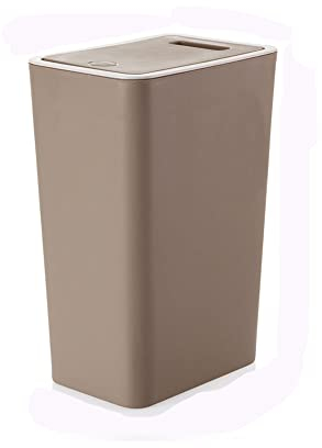 TopHomer Push-Lid Küche Mülleimer 8 Liter mit Deckel Kunststoff (PP recycelt) BPA-frei für Wohnzimmer WC Müll Büro Papierkorb Braun