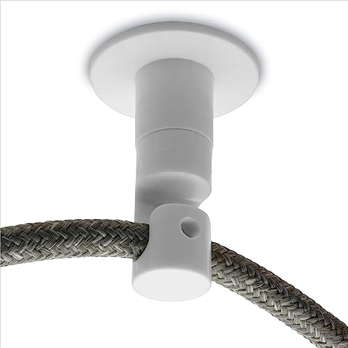 Amarcords - 5 descentradores de gancho de techo para lámparas y suspensiones. Gancho de techo abatible vertical con ajuste de cable visible - Descentralizador de cable eléctrico color BLANCO