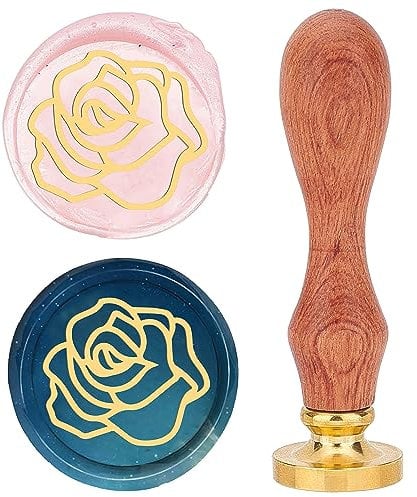 CRASPIRE Rose Wax Seal Stamp 25mm Flower Plant Sealing Wax Stamps Retro Rosewood Handle Removable Brass Head for Wedding Invitations Envelopes Halloween Christmas Thanksgiving Gift Packing