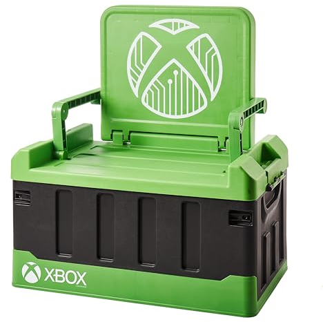 Numskull Xbox 2-in-1 Toy Storage Box & Folding Chair - Gaming Accessory Organizer with lid and handles for Family Rooms, Official Microsoft Merchandise