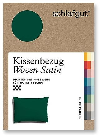 schlafgut Woven Satin Kissenbezug 70x90 cm Green Deep Uni in Premium Hotelqualität, Kopfkissenbezug einzeln mit 100% weicher Baumwolle