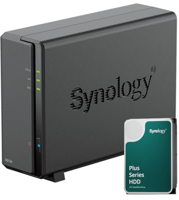 Bundle NAS Synology DS124 1GB con 1 disco Synology 12TB HAT3300, non assemblato