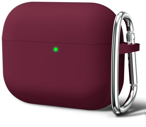 Oakxco für Airpods Pro 2 Hülle Karabiner, Wasserdicht und Stoßfest Silikon Protective Case, Airpods Pro Case Dünn Weiches, Elegant Kawaii Einfarbig Design für Damen Frauen Girl, Weinrot