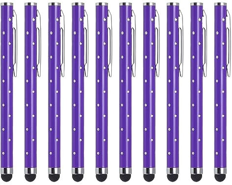 QUARKZMAN 10pcs Paillettes Strass Stylet Stylos pour Touche Écrans Universel Métal Capacitif Stylo pour Téléphone Tous Capacitif Tactile Écran Appareil, Violet