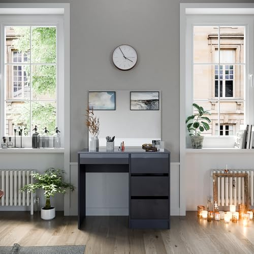 Vicco Schminktisch Sherry, Anthrazit, 90 cm mit Spiegel, mit großem Spiegel zur täglichen Pflege und Frisurenerstellung