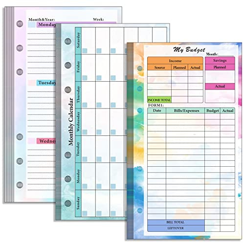 A6 Budget Planner Nachfüllpackung,82 Blatt 6-Loch Budget Planner Monatskalender Einsätze für A6 Budget Binder Cover Binder Geld Organizer für Bargeld Sparen
