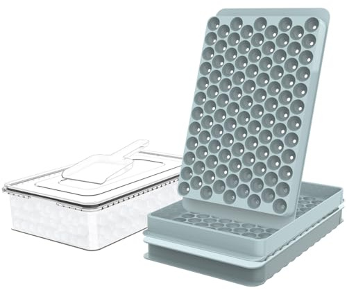 WIBIMEN Mini Ice Cube Trays, 0.55” Tiny Pebble Ice for Iced Coffee & Cocktails, Fast Chill, Easy Twist Release, Stackable with Lid & Storage Bin (2 Pack, Blue)