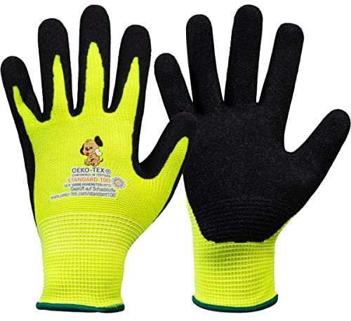 Safetytex Arbeitshandschuhe für Kinder mit Nitrilbeschichtung Kinderhandschuhe Gartenarbeit Kids (Gelb, Gr.5 (ca. 8-10 Jahre))