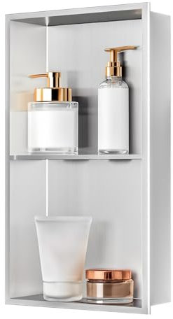 sunrik Wandnische Dusche,Wandnische Dusche Edelstahl,Wandnische Lagerung mit einem Regal,Duschnische 30 * 60 * 10CM,Nickelfarbe