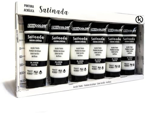 KROWN - Pintura Acrílica 75 ml. Manualidades, No tóxica, Conjunto de Pintura Acrílica para Artistas Principiantes Niños Manualidades Lienzo Madera Cerámica Tela (Blanco)