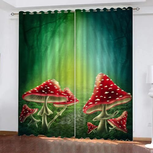 GIOVIA 3D Pilz Vorhänge Abdunkelnde Natur Wald Kindervorhänge Vorhang mit ösen 2er Set Gardinen Blickdicht Verdunkelungs für Kinderzimmer Schlafzimmer Wohnzimmer B 110 X H 95 cm