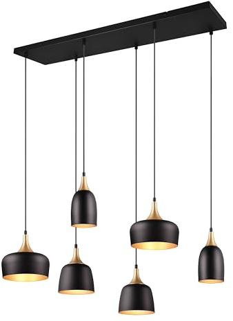 Trio Leuchten Pendelleuchte Chiraz 310500632, Metall Schwarz matt/goldfarbig, exkl. 6x E14